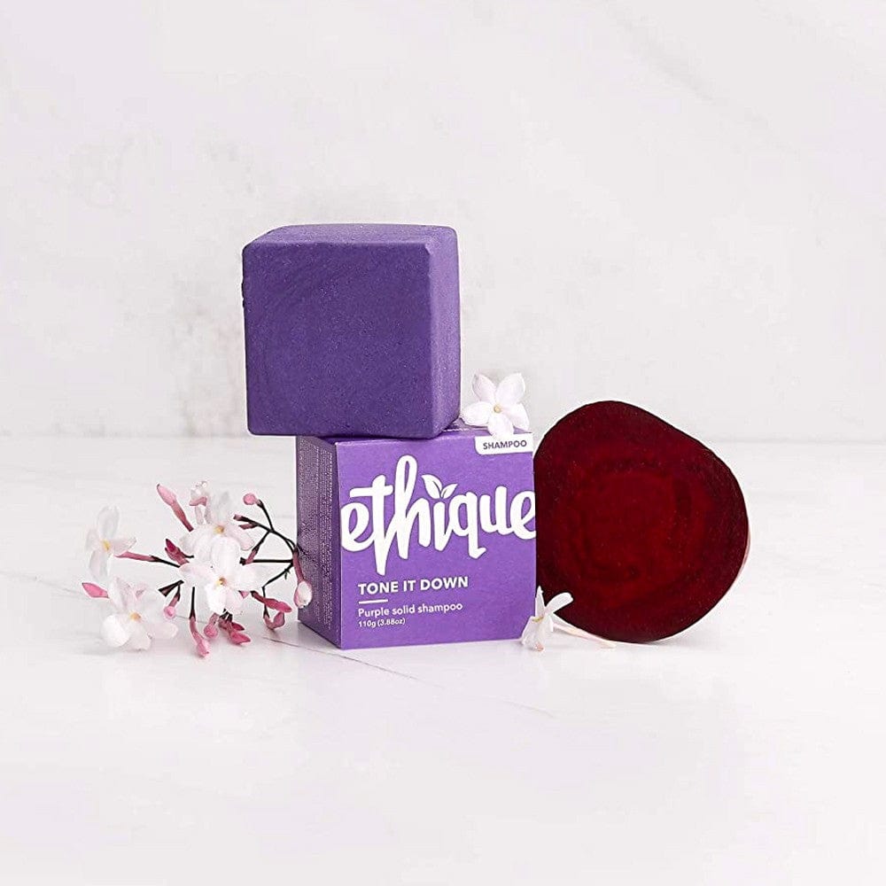 Ethique Tone It Down - Brightening Solid Sulfate Free Purple Shampoo Bar  for Blonde and Silver Hair - Vegan, Eco-Friendly, Plastic-Free