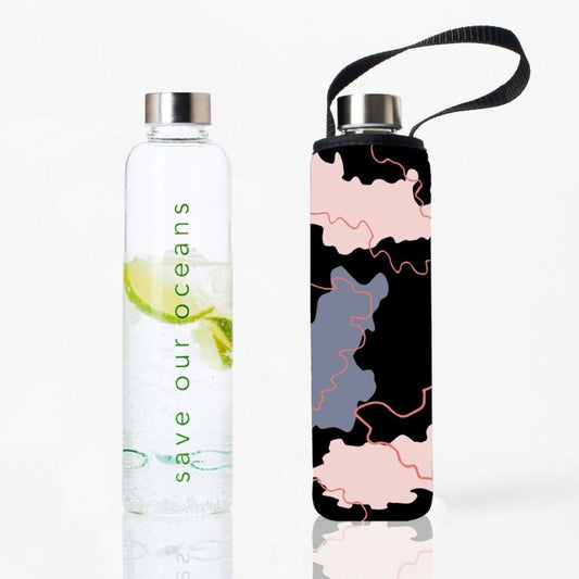 BBBYO Glass Water Bottle with Cover 1L - Continent