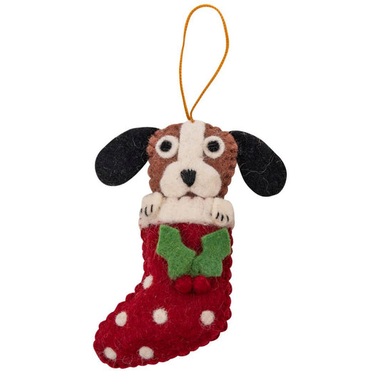 Fairtrade Felt Christmas Decoration - Beagle in Stocking