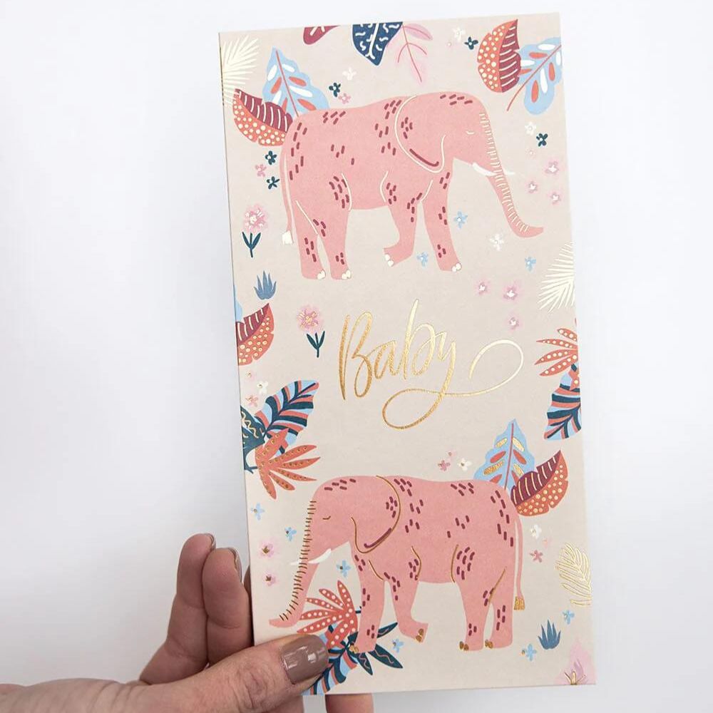 Bespoke Letterpress "Baby" Elephant Tall Card