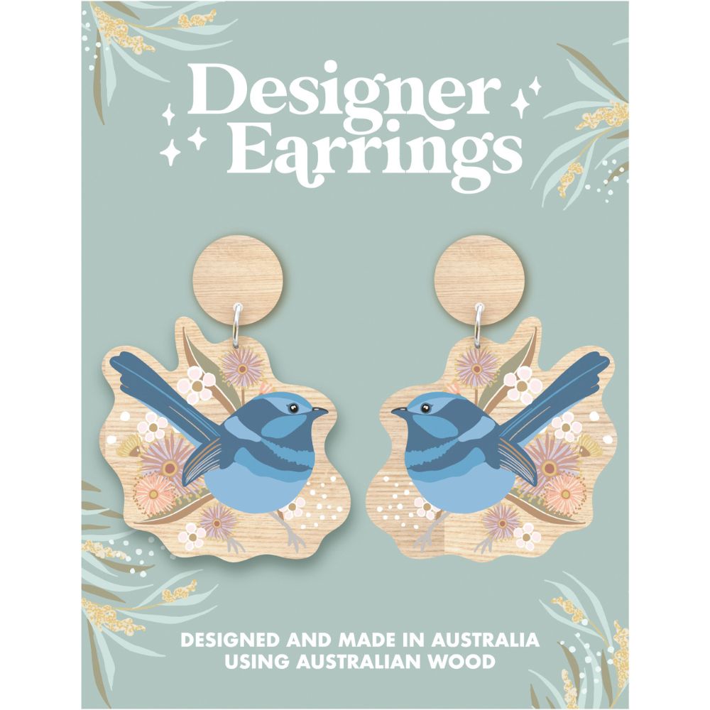 Aero Images Wooden Earrings - Blue Wren