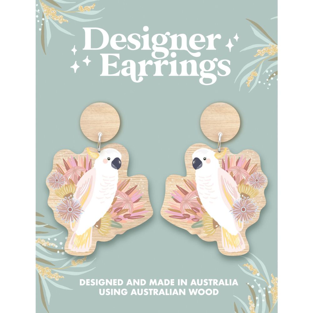 Aero Images Wooden Earrings - Cockatoo