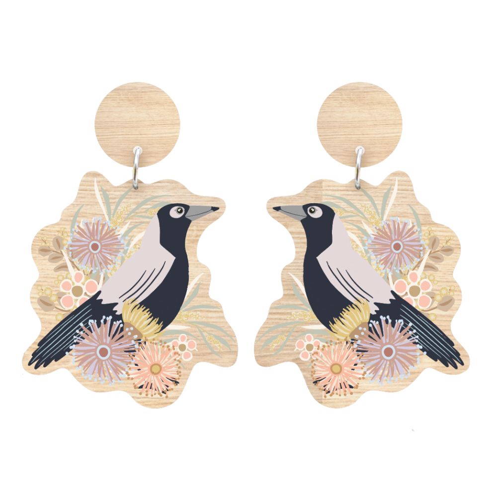 Aero Images Wooden Earrings - Magpie