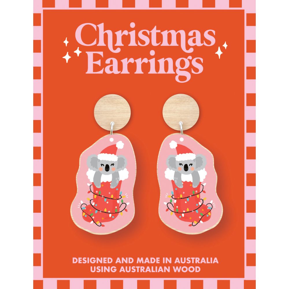 Aero Images Wooden Christmas Earrings - Koala