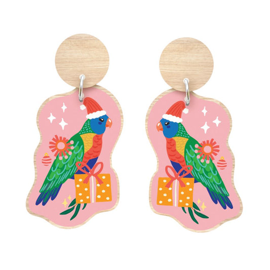 Aero Images Wooden Christmas Earrings - Rainbow Lorikeet