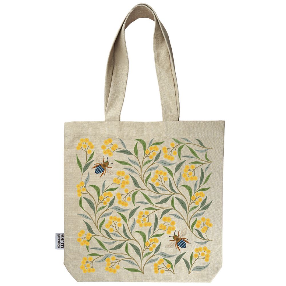 Earth Greetings Organic Cotton Tote Bag with Inner Pocket - Wattle & Bee