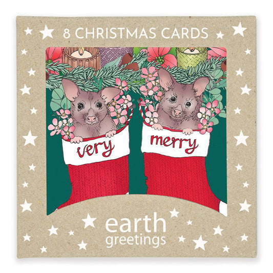 Earth Greetings Australian Christmas Card Pack - Merry Possums (Box of 8)