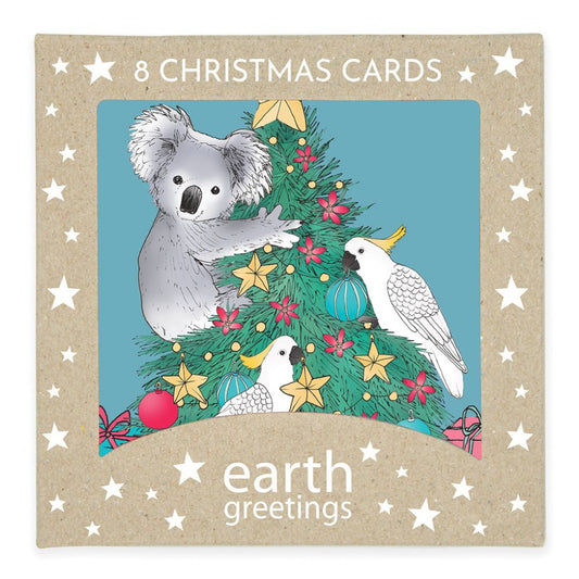 Earth Greetings Square Boxed Christmas Cards Pack - Tree Tidings (8)