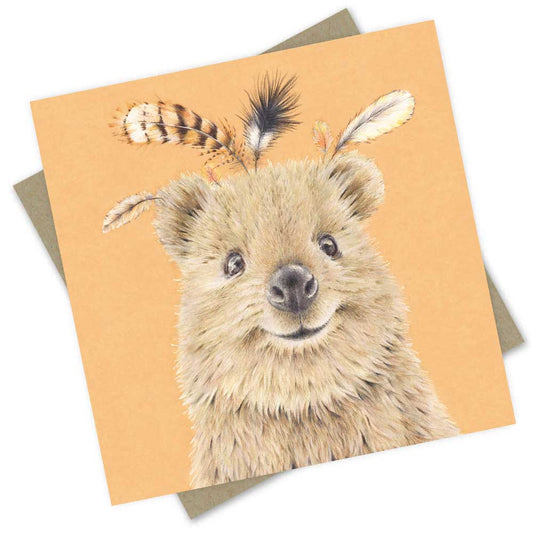 Popcorn Blue Quokka Yellow Greeting Card