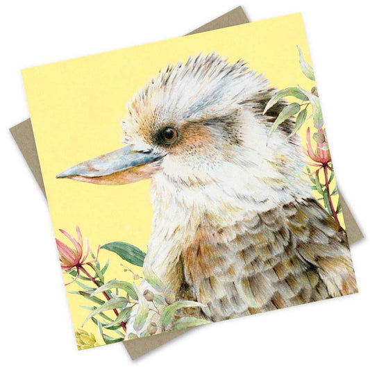 Popcorn Blue Kookaburra Yellow Greeting Card