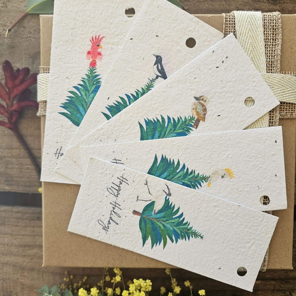 Native Seed Box Christmas Tree Native Bird Plantable Gift Tag - single