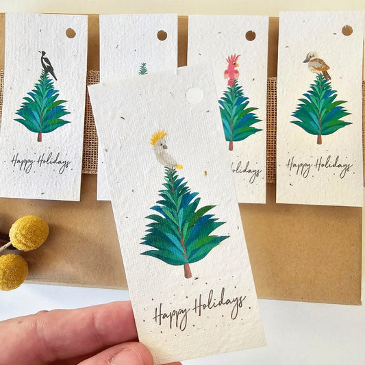 Native Seed Box Christmas Tree Native Bird Plantable Gift Tag - single