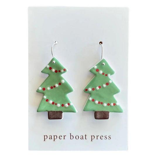 Paper Boat Press Christmas Tree Earrings - Green