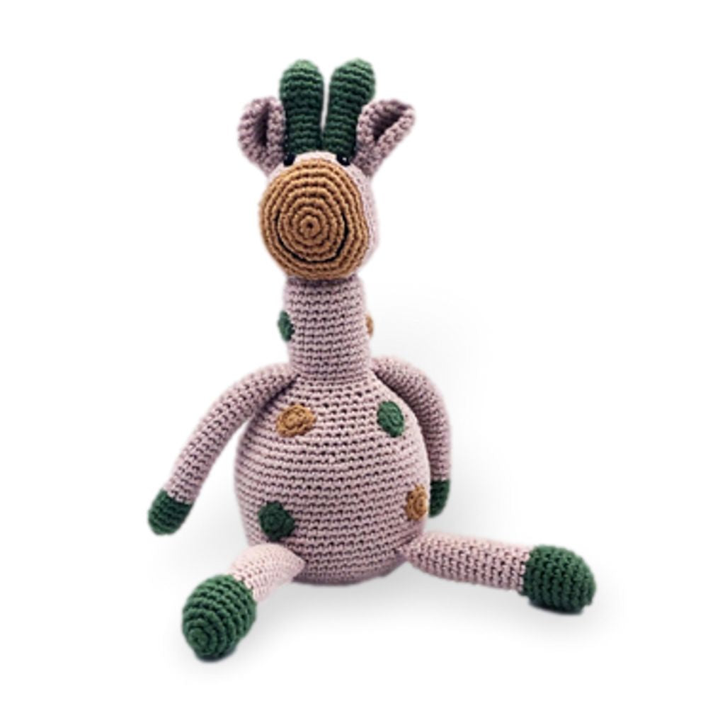 Pebble Crochet Rattle Giraffe - Taupe Spots