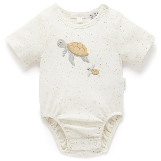 Purebaby Appliqued Bodysuit Driftwood Neppy Turtle