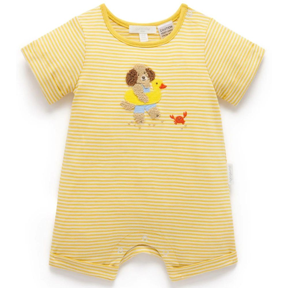 Purebaby Striped Short Growsuit - Pineapple Mini Stripe