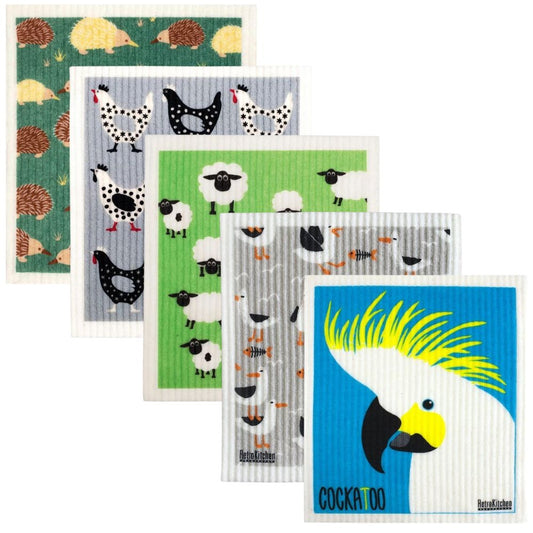 Swedish Dish Sponge Cloth 5 Pack Bundle - Animals