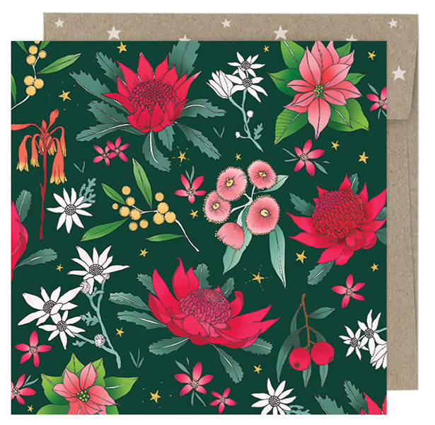 Earth Greetings Australian Christmas Cards Pack - Festive Floral (Box of 8)