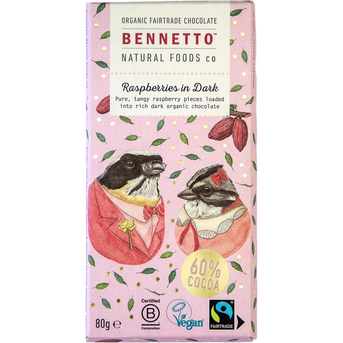 Bennetto Organic Dark Chocolate 80g - Raspberries