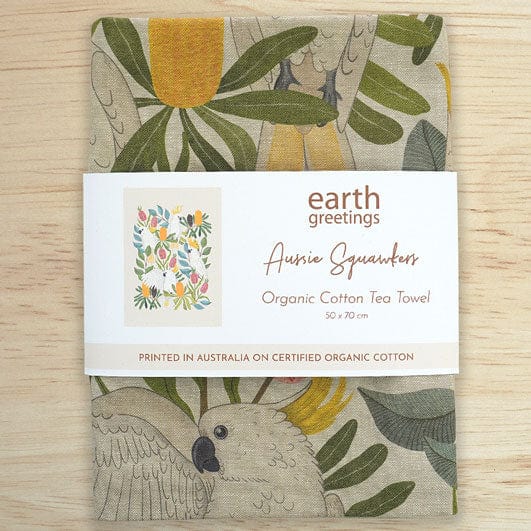 Earth Greetings Organic Cotton Tea Towel - Aussie Squawkers