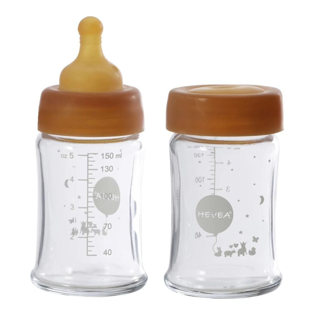 Hevea Wide Neck Glass Baby Bottle 2pk 150ml - Slow Flow 0-3 months