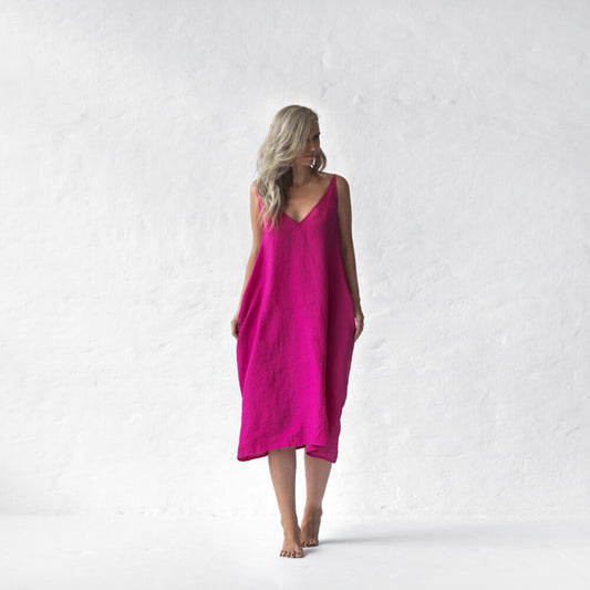 Seaside Tones Nanami Midi Dress - Neon Pink