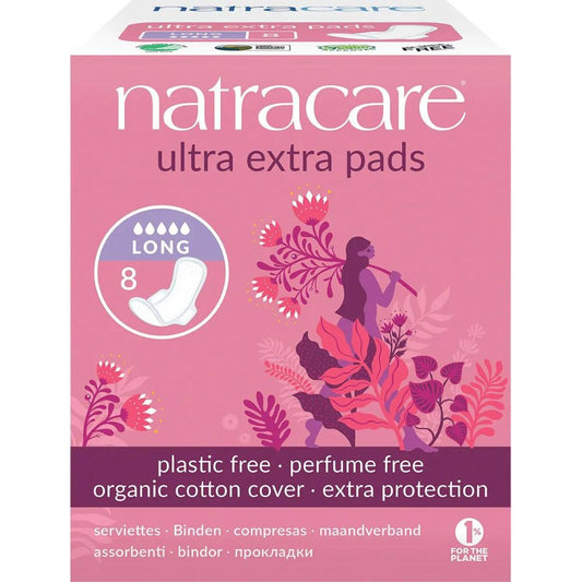 Natracare Organic Cotton Ultra Extra Pads 8pk - Long with Wings