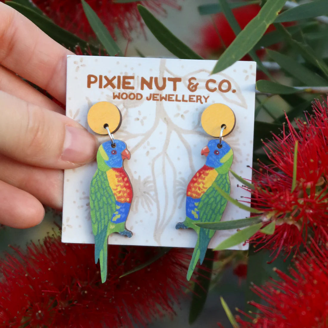 Pixie Nut Rainbow Lorikeet Earrings