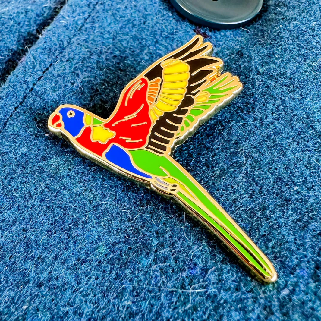 Red Parka Pin - Rainbow Lorikeet