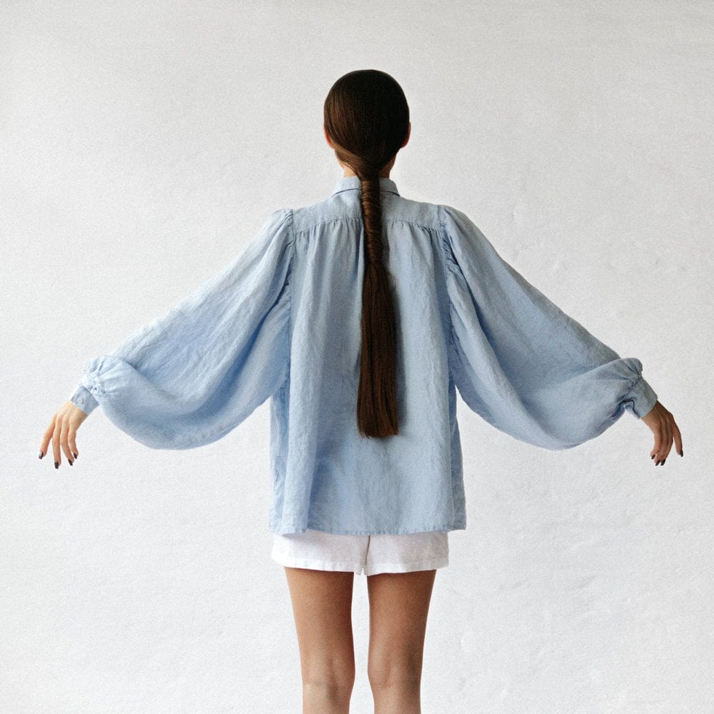 Seaside Tones Linen Boho Shirt - Light Blue