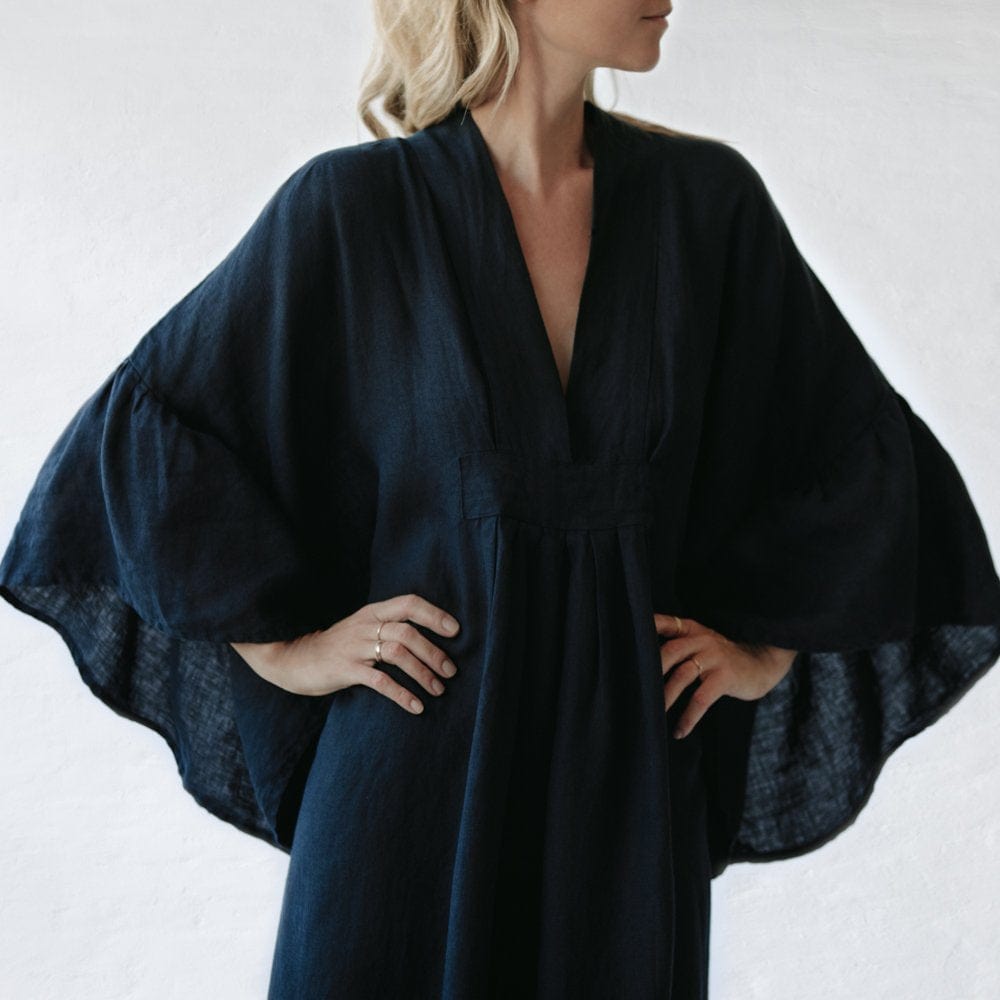 Seaside Tones Linen Sea Dress - Navy