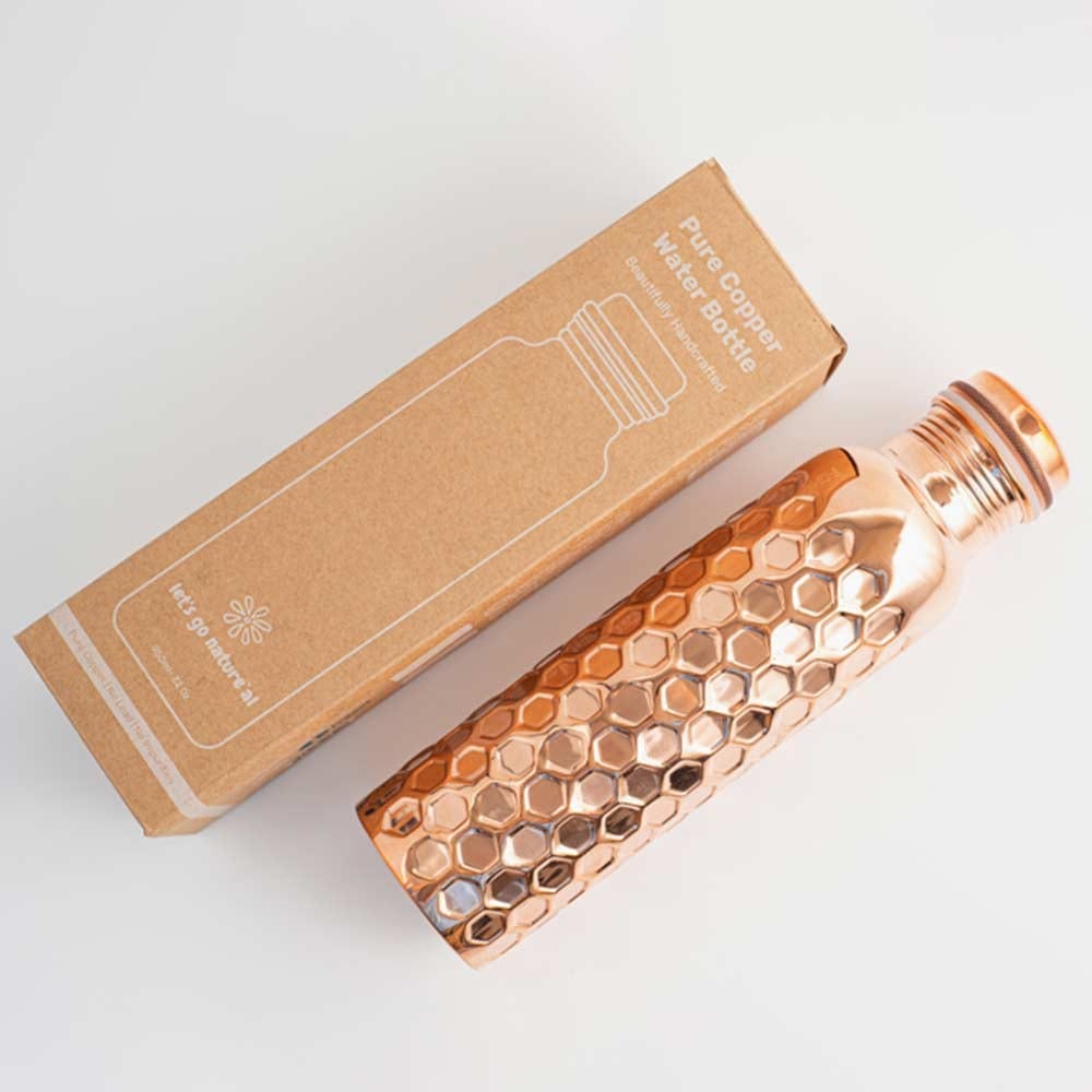 Let's Go Nature'al Copper Water Bottle 950mL - Diamond Hammered Finish