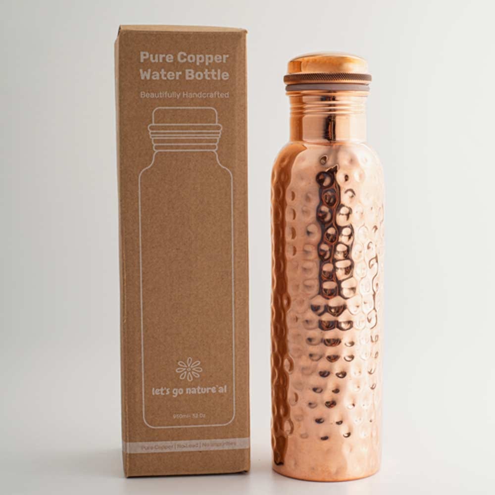 Let's Go Nature'al Copper Water Bottle 950ml -  Traditional Hammered