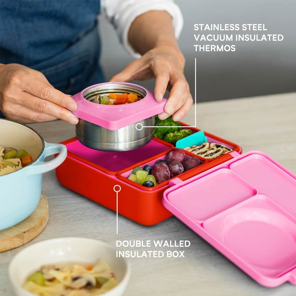 OmieBox Hot & Cold Bento Lunch Box V2 - Pink Berry