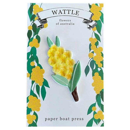 Paper Boat Press Flowers of Australia Ceramic Brooch - Wattle