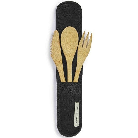 Rechusable Bamboo Cutlery Set - Black