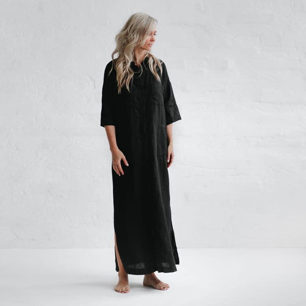 Seaside Tones Maxi Shirt Dress Black