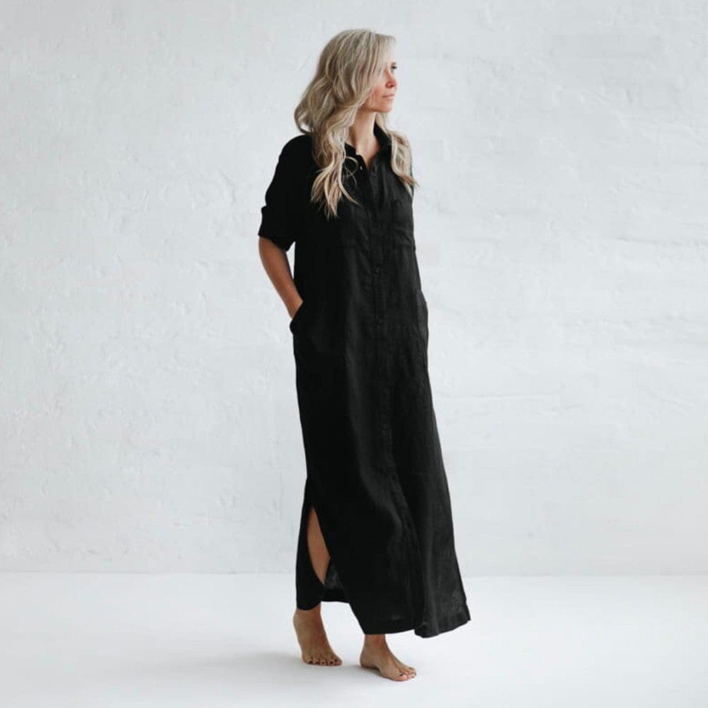 Seaside Tones Maxi Shirt Dress Black