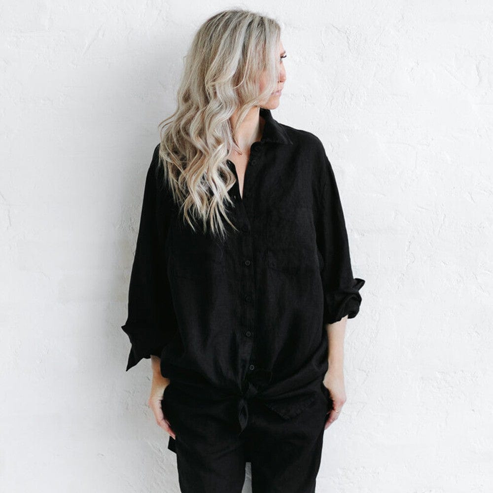 Seaside Tones Oversized Boyfriend Shirt - Black