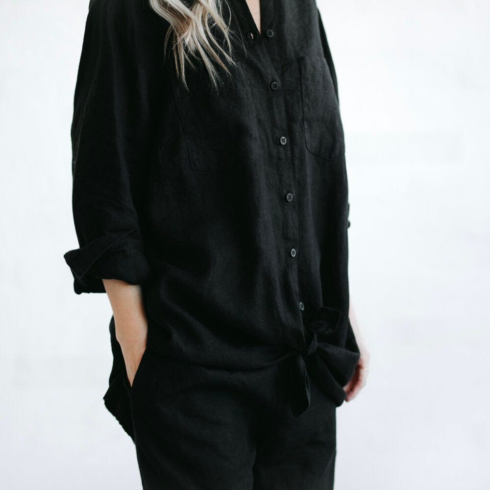 Seaside Tones Oversized Boyfriend Shirt - Black