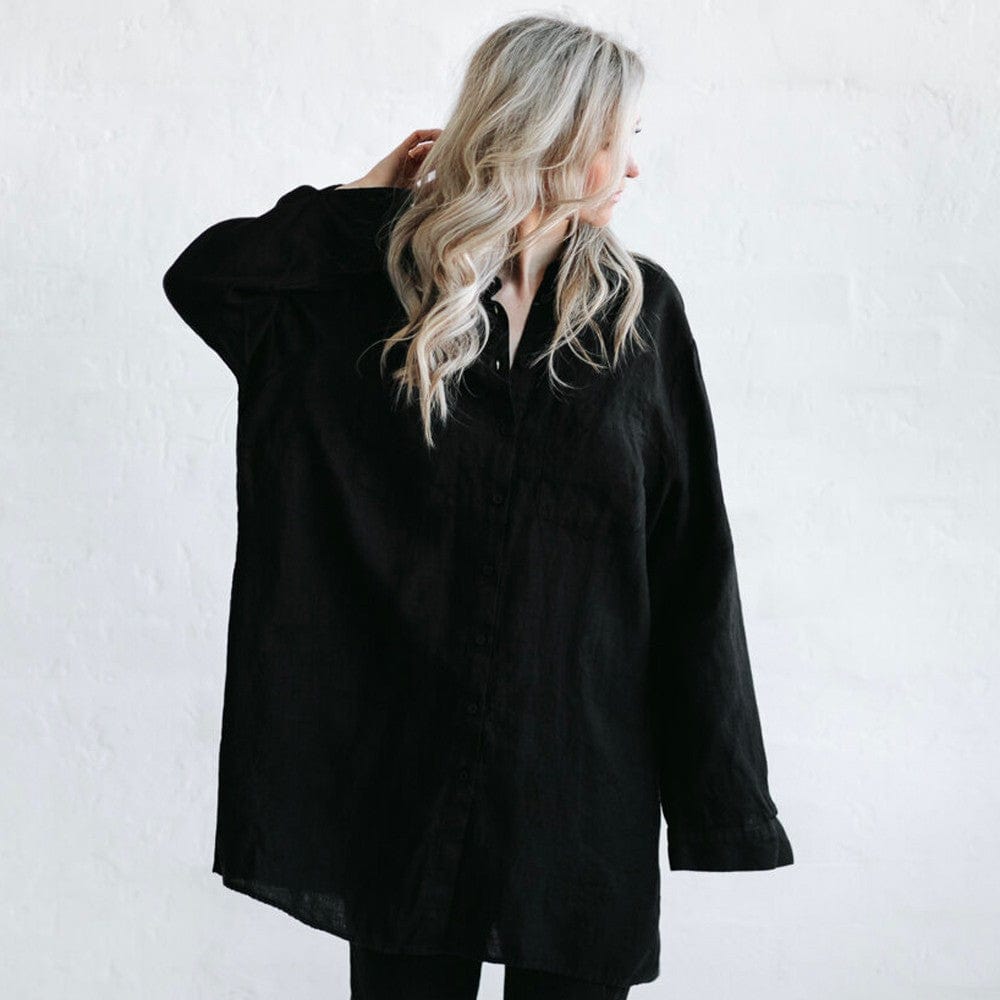 Seaside Tones Oversized Boyfriend Shirt - Black