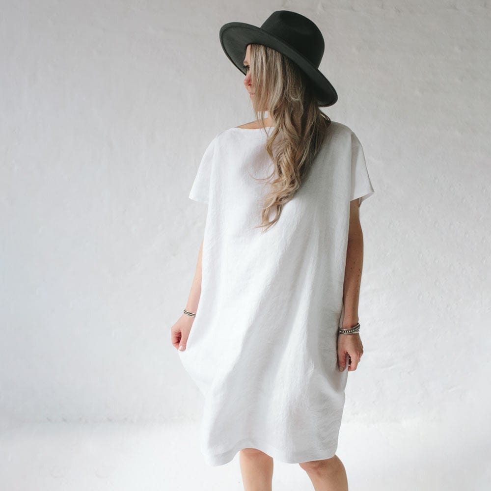 Seaside Tones Short Square Linen Dress - White