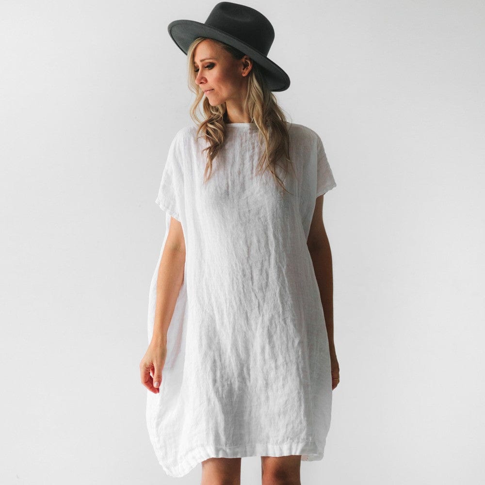 Seaside Tones Short Square Linen Dress - White