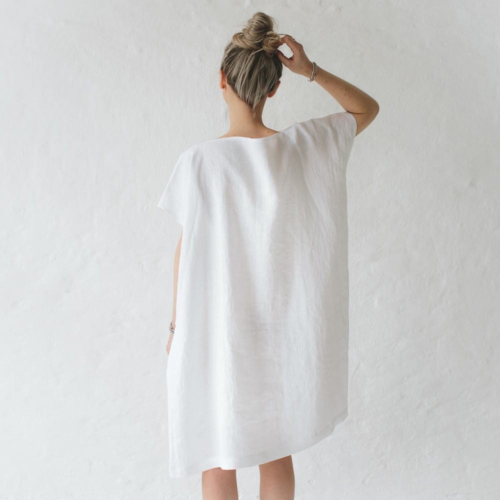 Seaside Tones Short Square Linen Dress - White